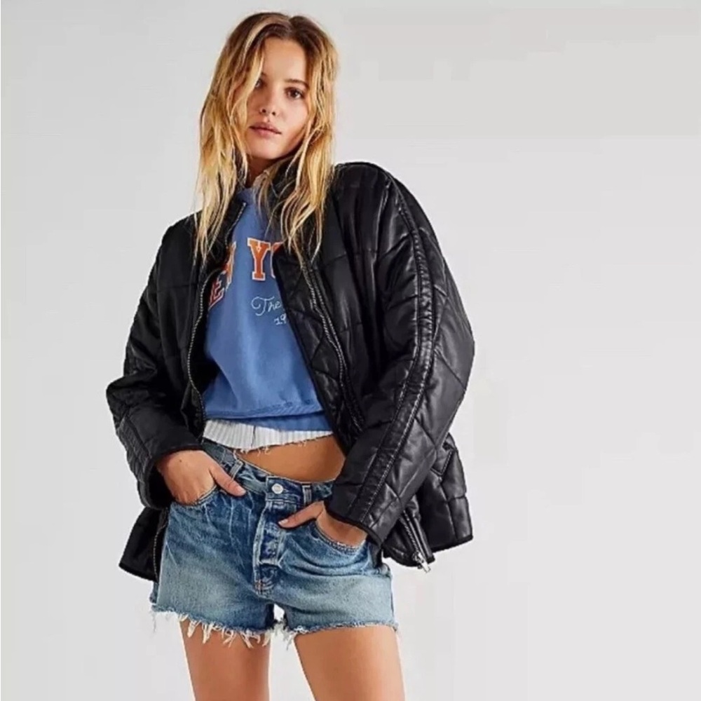 NWT Vegan Leather Dolman Quilted Jacket